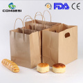 Eco-friendly Disposable custom Kraft paper bag with logo for fast food salad chicken snacks